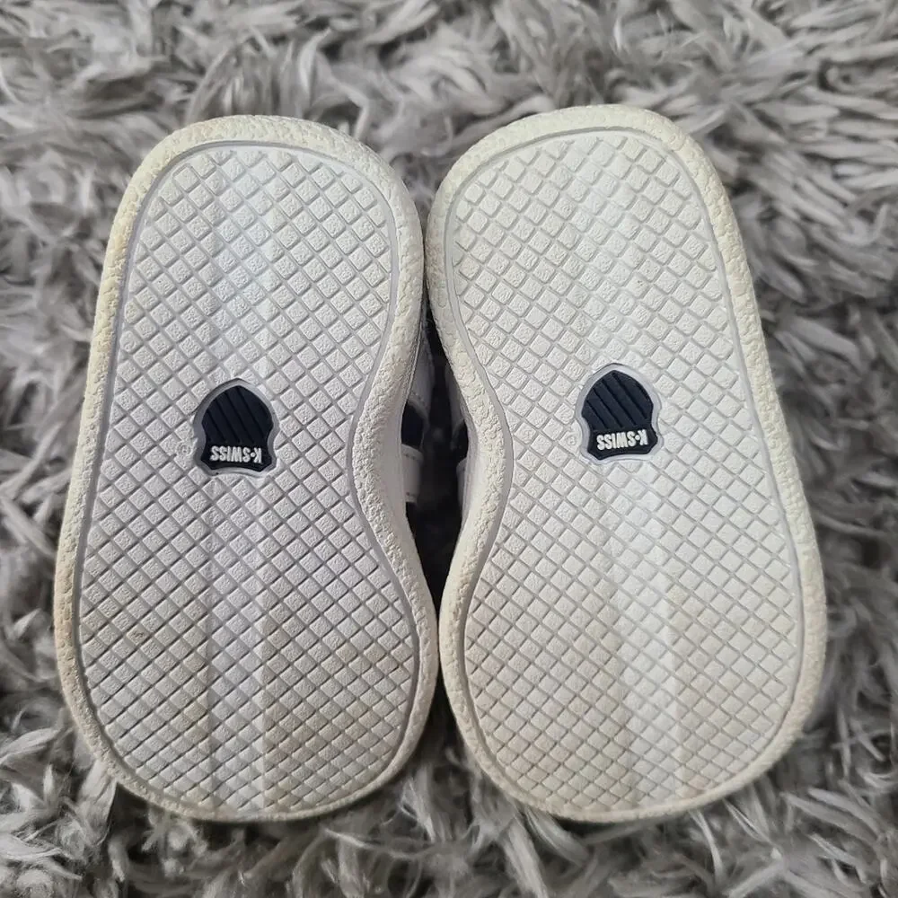 K Swiss Baby Sz 2 White Navy Blue Sneakers
